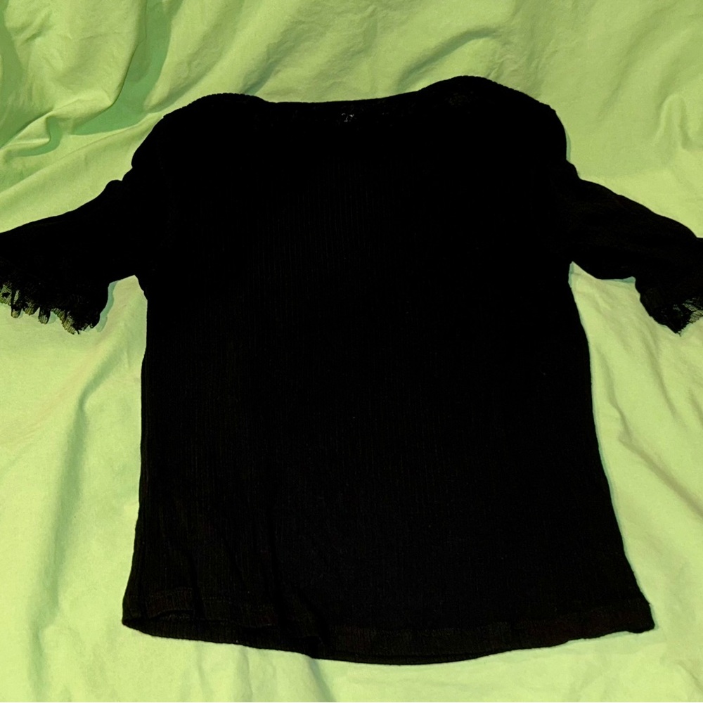 Zara Elegant Black Lace polka dot Sleeve Top